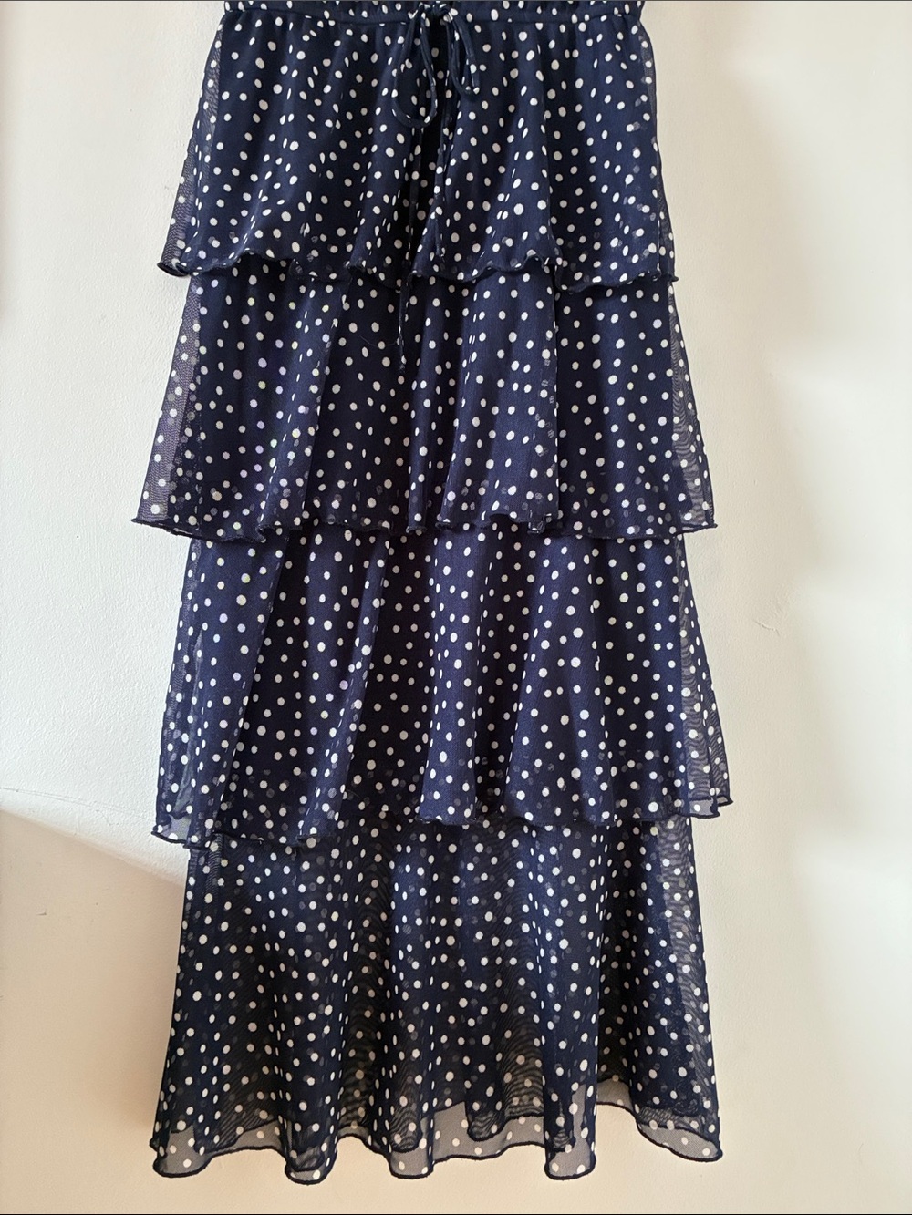 Navy and White Polka Dot Tiered Maxi Dress - Source Unknown - Size S - Picture 4 of 8